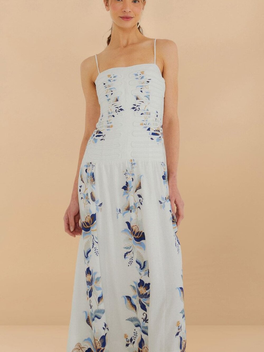 Off-White Mystic Blue Lotus Dreamscape Midi Dress - Picture 1 of 9